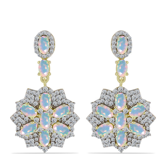 Cercei din Argint 925 Placat cu Aur ( 6.52 grame ) cu Opal Welo și Topaz Alb 4.4 Carate