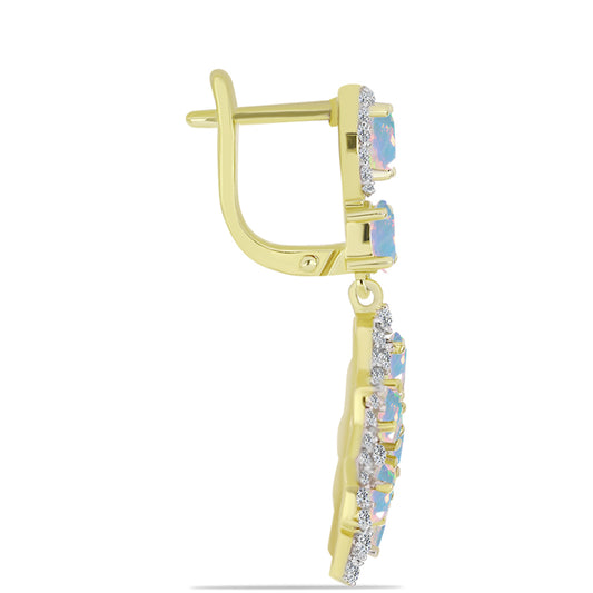 Cercei din Argint 925 Placat cu Aur ( 6.52 grame ) cu Opal Welo și Topaz Alb 4.4 Carate