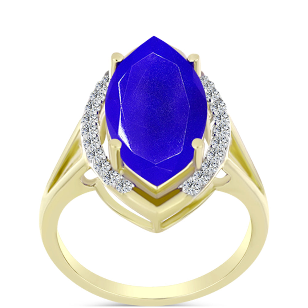 Inel din Argint 925 Placat cu Aur ( 3.31 grame ) cu Agat Albastru și Topaz Alb 5.14 Carate 3 