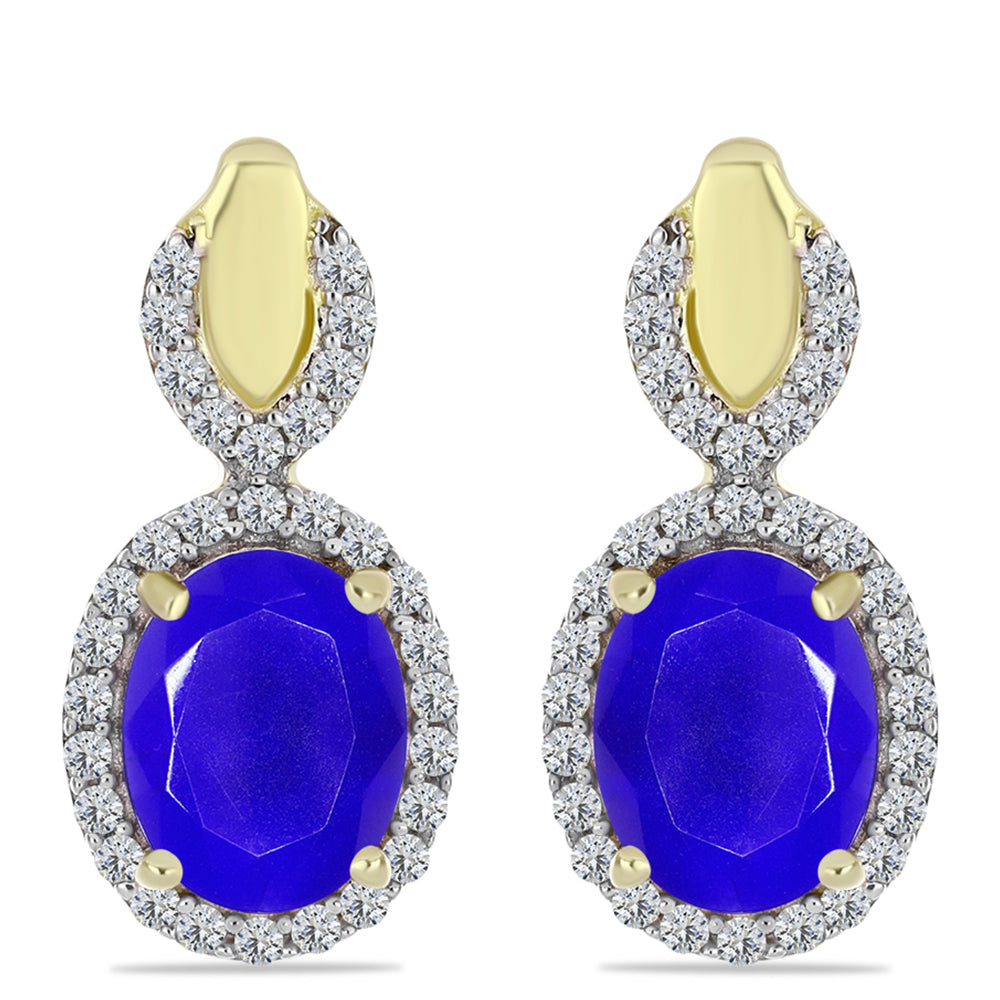 Cercei din Argint 925 Placat cu Aur ( 4.68 grame ) cu Agat Albastru și Topaz Alb 3.91 Carate 1 