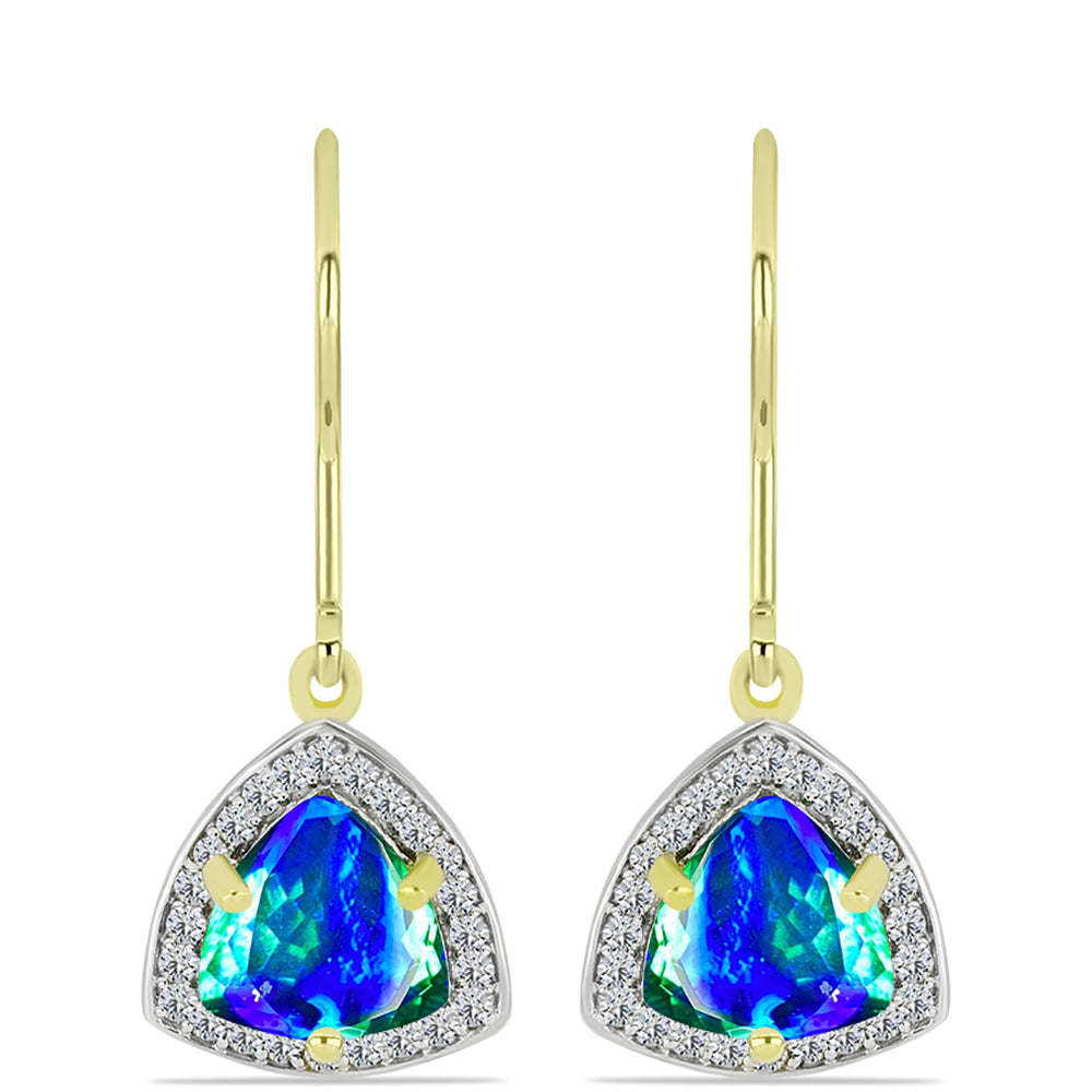 Cercei din Argint 925 Placat cu Aur ( 2.5 grame ) cu Cuarț Păun și Topaz Alb 3.69 Carate