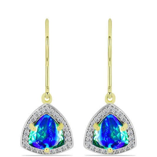 Cercei din Argint 925 Placat cu Aur ( 2.5 grame ) cu Cuarț Păun și Topaz Alb 3.69 Carate