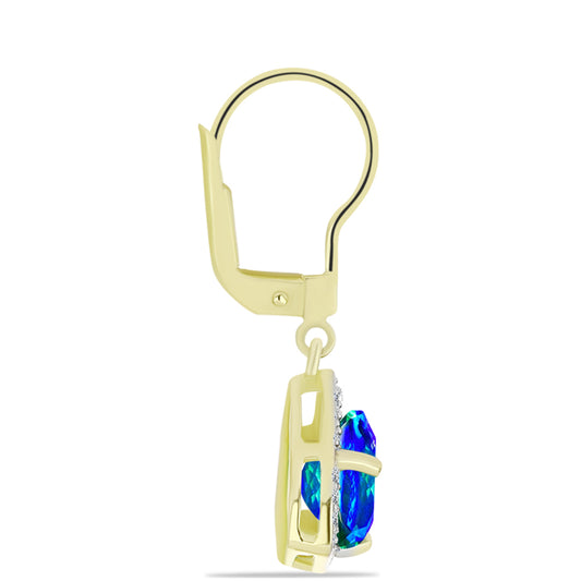 Cercei din Argint 925 Placat cu Aur ( 2.5 grame ) cu Cuarț Păun și Topaz Alb 3.69 Carate