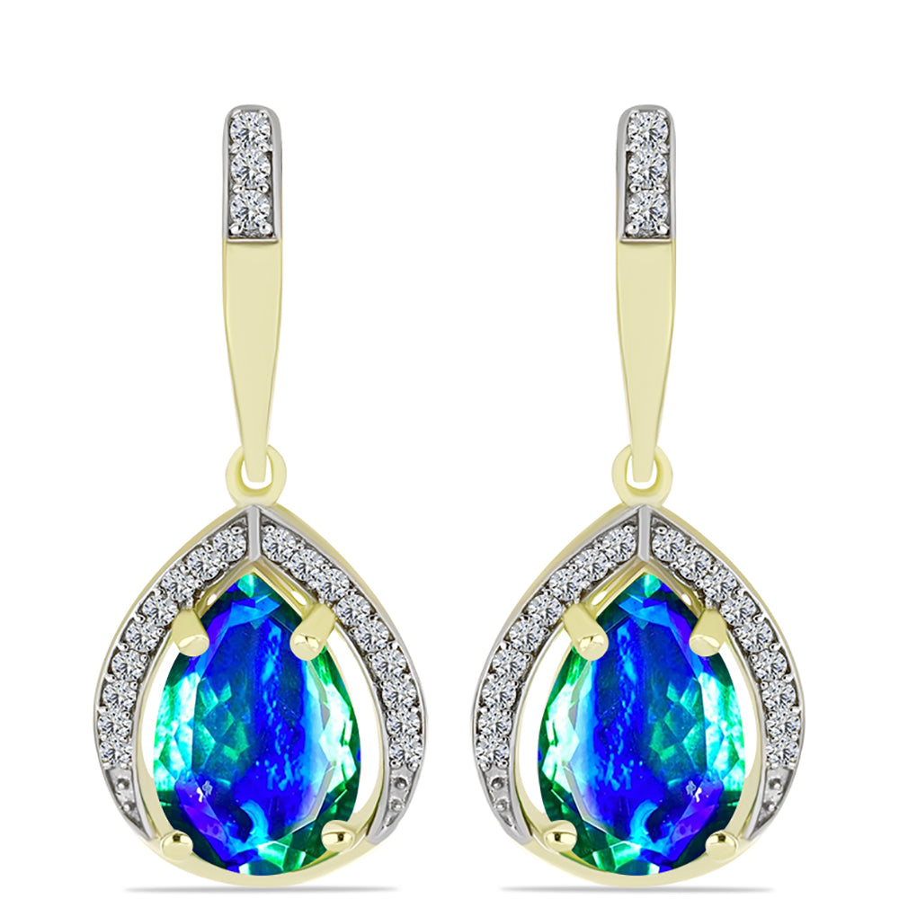 Cercei din Argint 925 Placat cu Aur ( 4.7 grame ) cu Cuarț Păun și Topaz Alb 5.56 Carate 1 