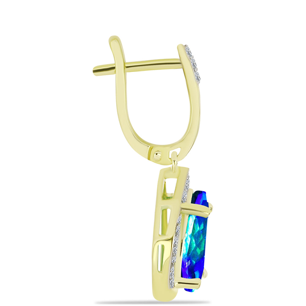 Cercei din Argint 925 Placat cu Aur ( 4.7 grame ) cu Cuarț Păun și Topaz Alb 5.56 Carate 2 