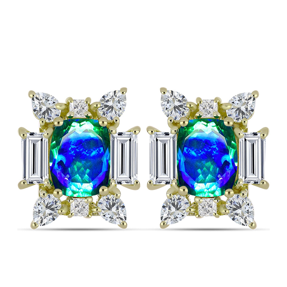 Cercei din Argint 925 Placat cu Aur ( 4.46 grame ) cu Cuarț Păun și Topaz Alb 7.48 Carate 1 