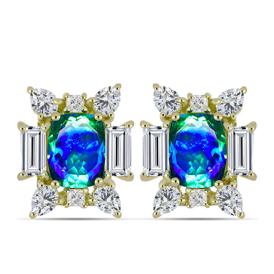 Cercei din Argint 925 Placat cu Aur ( 4.46 grame ) cu Cuarț Păun și Topaz Alb 7.48 Carate