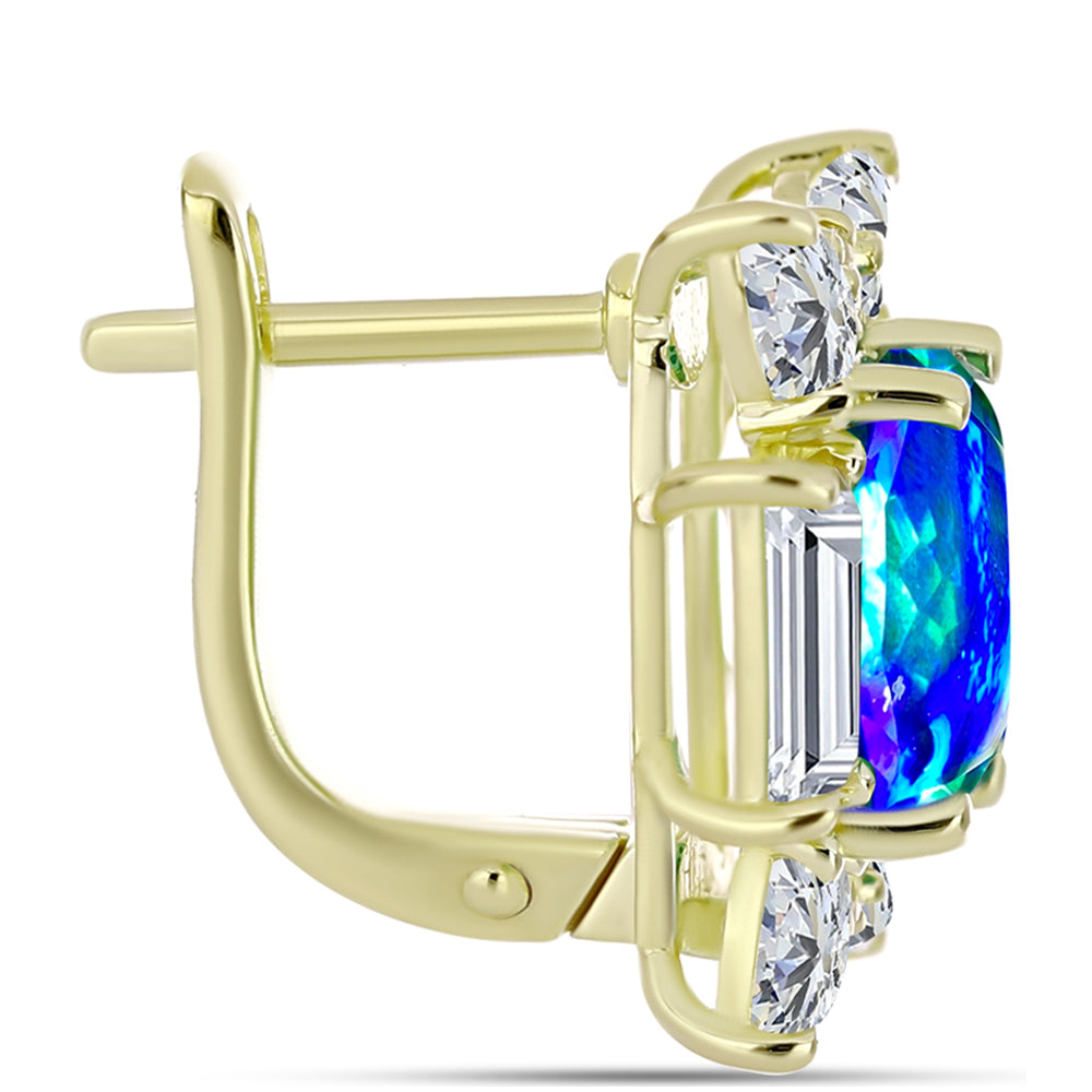 Cercei din Argint 925 Placat cu Aur ( 4.46 grame ) cu Cuarț Păun și Topaz Alb 7.48 Carate 2 