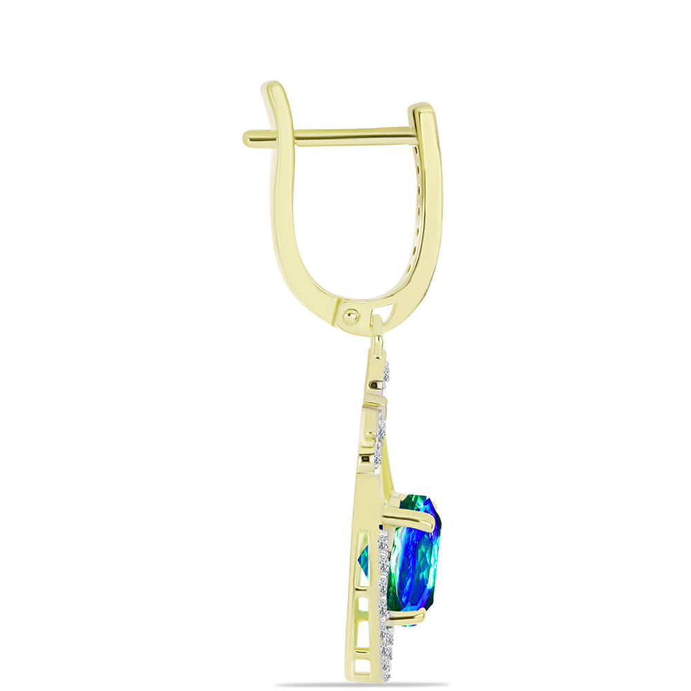 Cercei din Argint 925 Placat cu Aur ( 3.7 grame ) cu Cuarț Păun și Topaz Alb 4.07 Carate