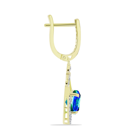 Cercei din Argint 925 Placat cu Aur ( 3.7 grame ) cu Cuarț Păun și Topaz Alb 4.07 Carate