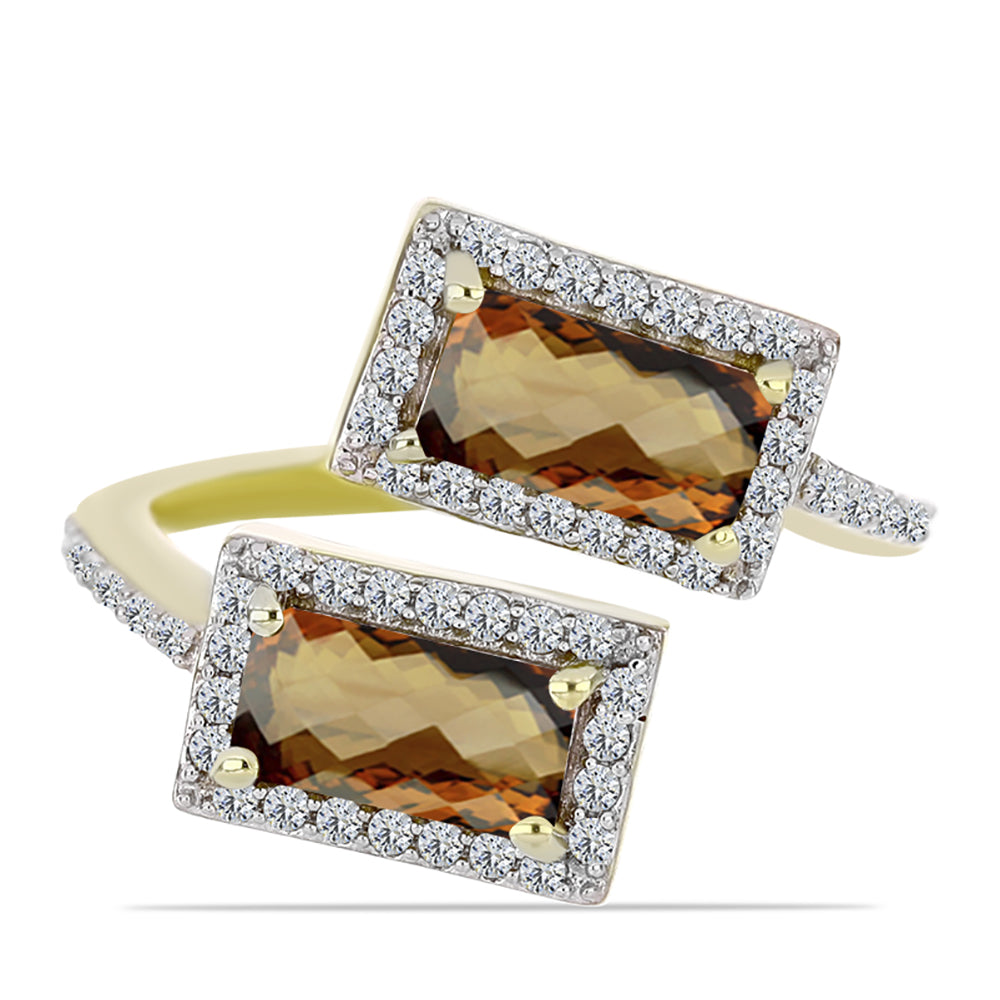 Inel din Argint 925 Placat cu Aur ( 3.38 grame ) cu Cuarț Coniac și Topaz Alb 1.81 Carate