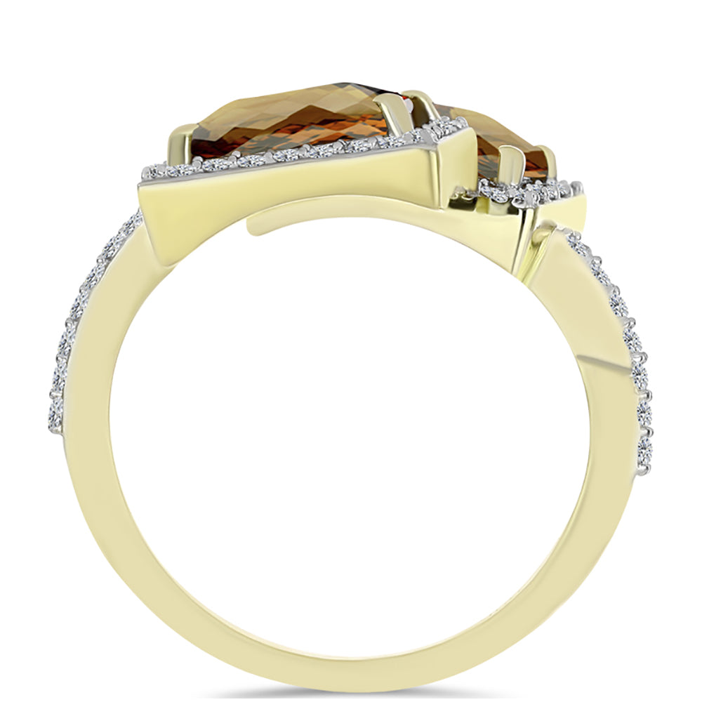 Inel din Argint 925 Placat cu Aur ( 3.38 grame ) cu Cuarț Coniac și Topaz Alb 1.81 Carate 2 