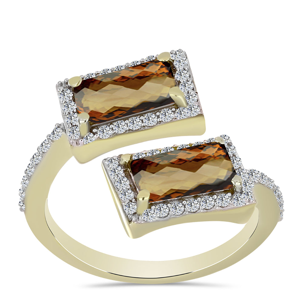 Inel din Argint 925 Placat cu Aur ( 3.38 grame ) cu Cuarț Coniac și Topaz Alb 1.81 Carate 3 