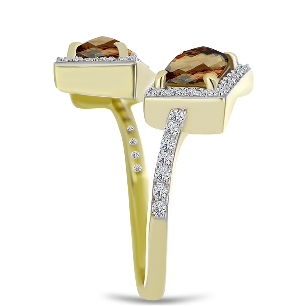 Inel din Argint 925 Placat cu Aur ( 3.38 grame ) cu Cuarț Coniac și Topaz Alb 1.81 Carate 4 