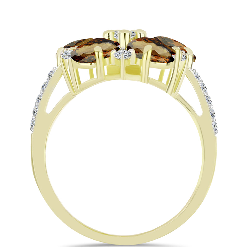 Inel din Argint 925 Placat cu Aur ( 3.41 grame ) cu Cuarț Coniac și Topaz Alb 3.72 Carate 2 