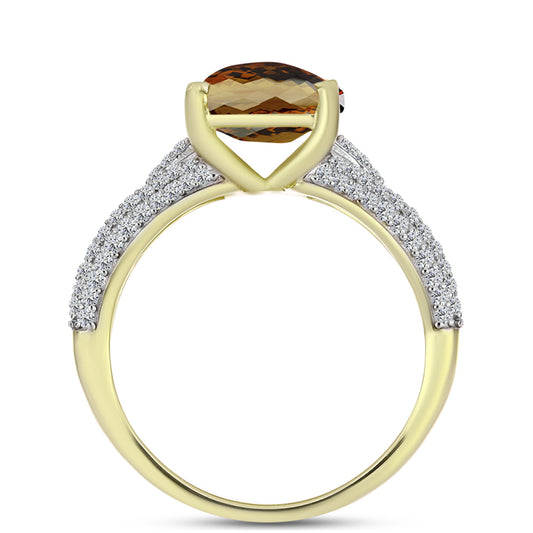 Inel din Argint 925 Placat cu Aur ( 3.67 grame ) cu Cuarț Coniac și Topaz Alb 4.34 Carate