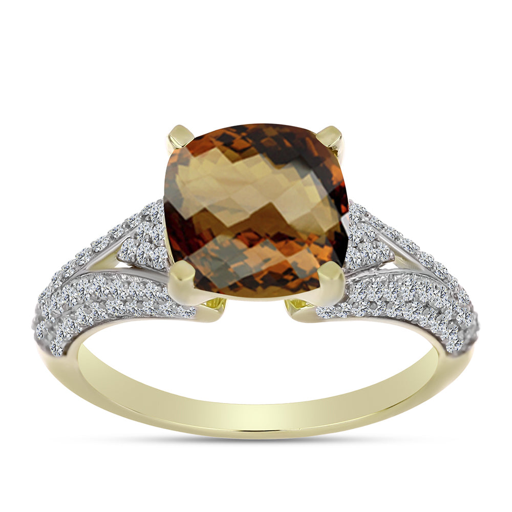 Inel din Argint 925 Placat cu Aur ( 3.67 grame ) cu Cuarț Coniac și Topaz Alb 4.34 Carate 3 