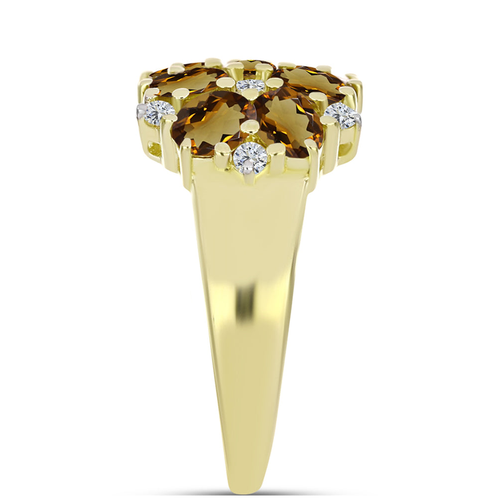 Inel din Argint 925 Placat cu Aur ( 4.73 grame ) cu Cuarț Coniac și Topaz Alb 3.16 Carate 4 