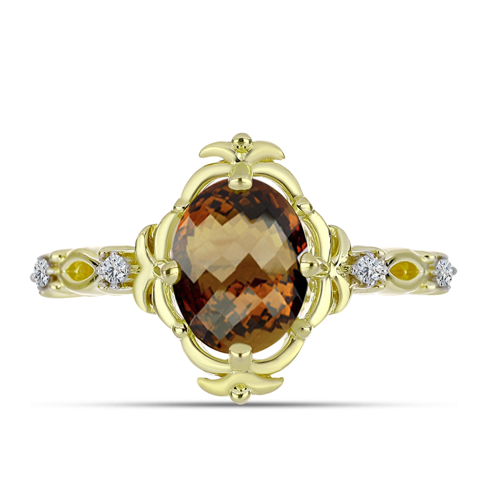 Inel din Argint 925 Placat cu Aur ( 2.9 grame ) cu Cuarț Coniac și Topaz Alb 1.53 Carate 1 
