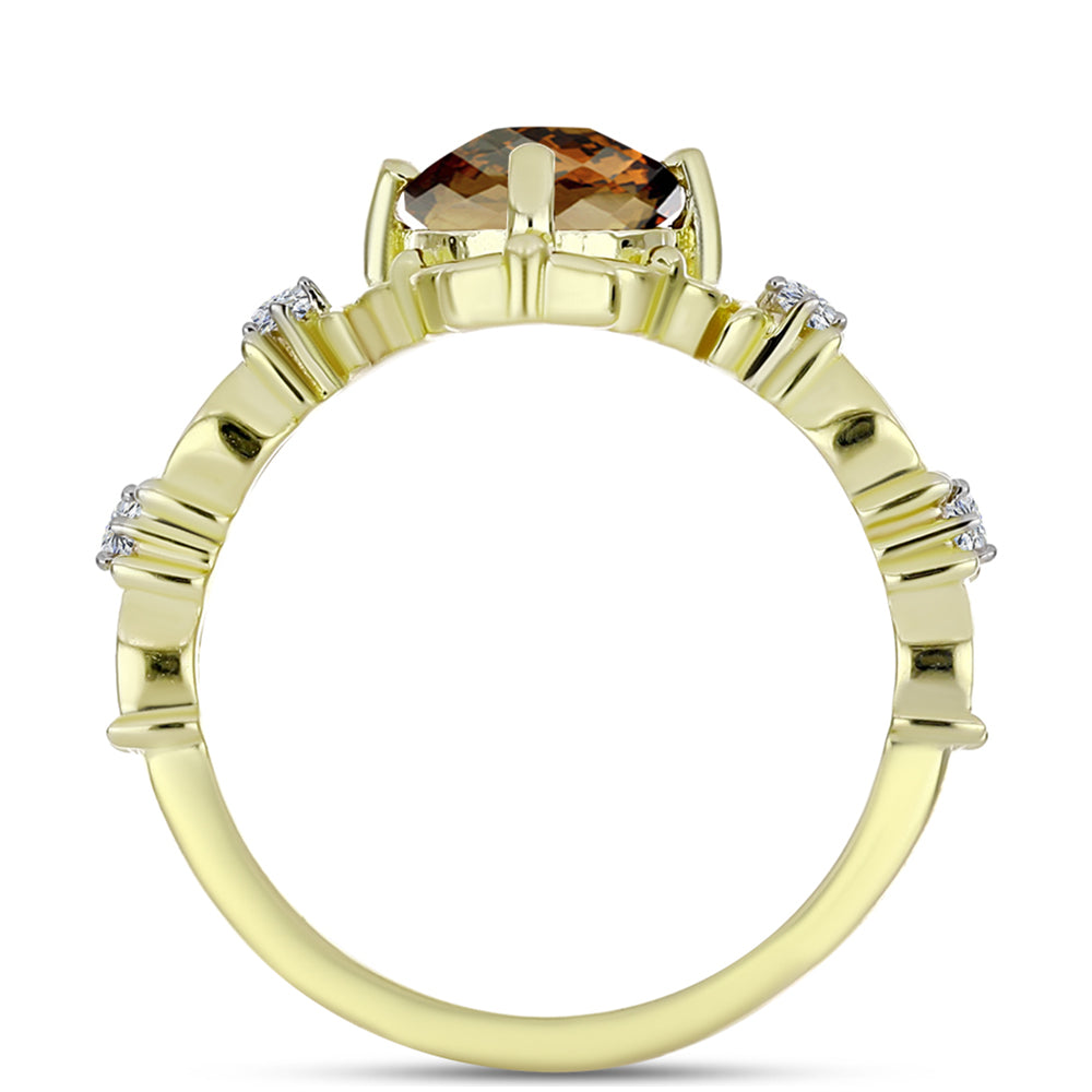 Inel din Argint 925 Placat cu Aur ( 2.9 grame ) cu Cuarț Coniac și Topaz Alb 1.53 Carate 2 