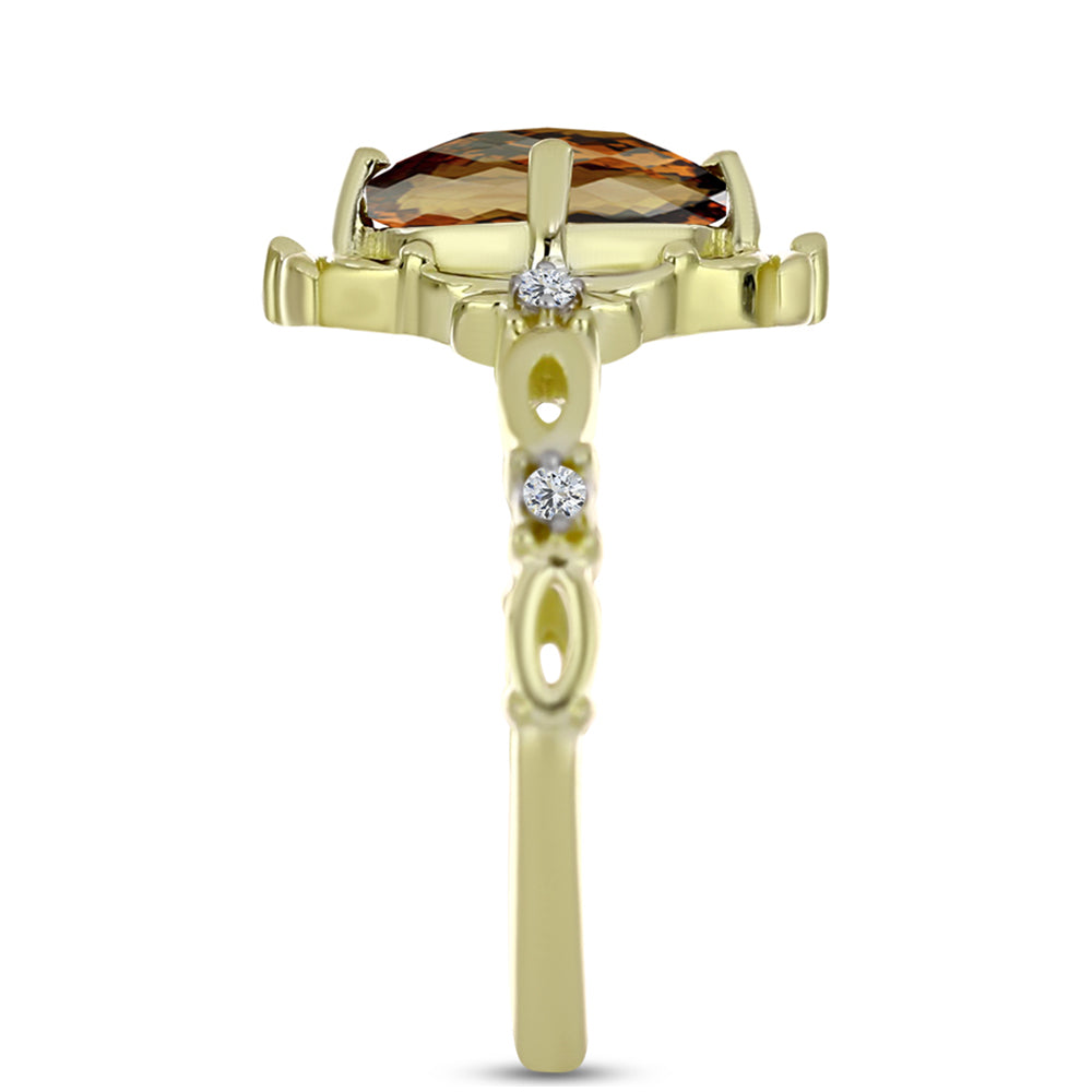 Inel din Argint 925 Placat cu Aur ( 2.9 grame ) cu Cuarț Coniac și Topaz Alb 1.53 Carate 4 
