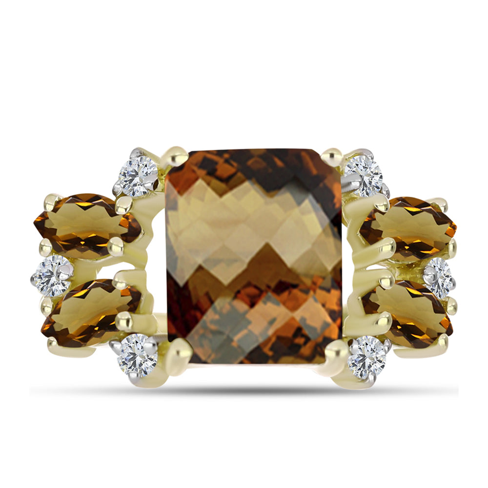 Inel din Argint 925 Placat cu Aur ( 2.77 grame ) cu Cuarț Coniac și Topaz Alb 3.9 Carate 1 