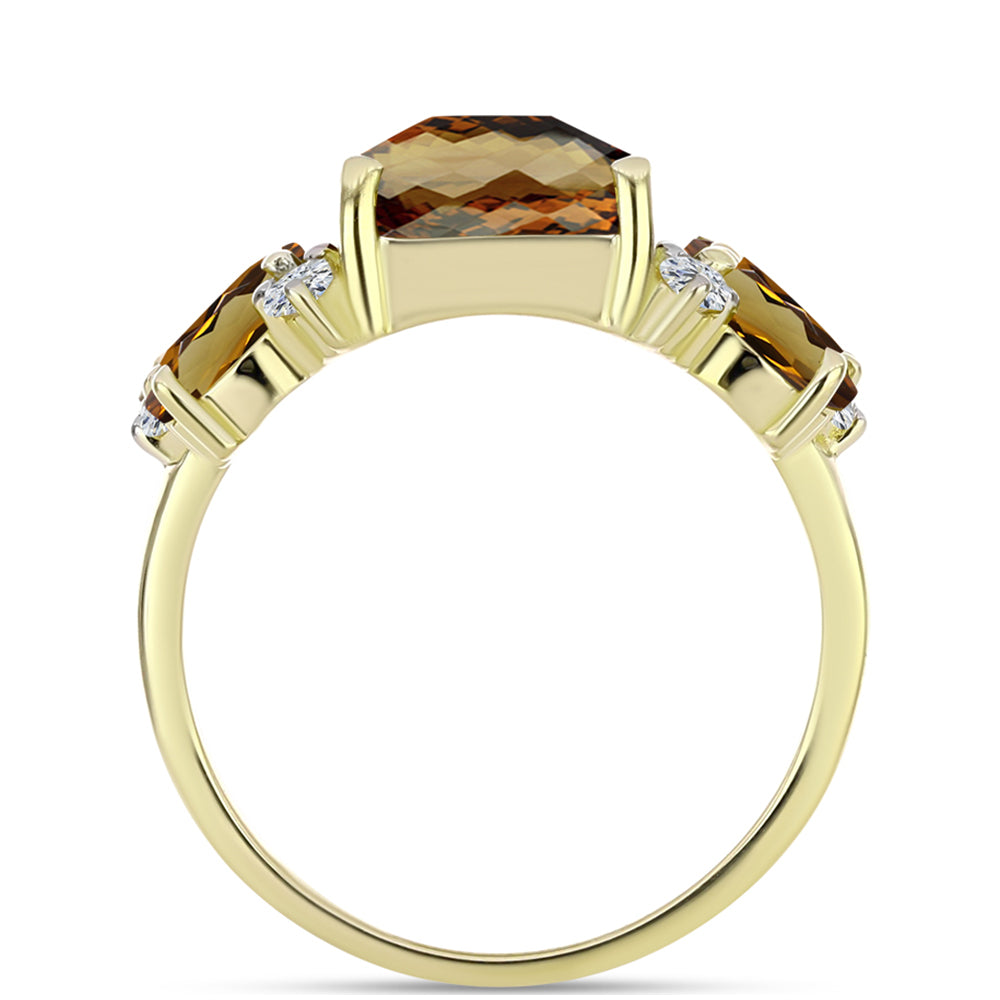 Inel din Argint 925 Placat cu Aur ( 2.77 grame ) cu Cuarț Coniac și Topaz Alb 3.9 Carate 2 