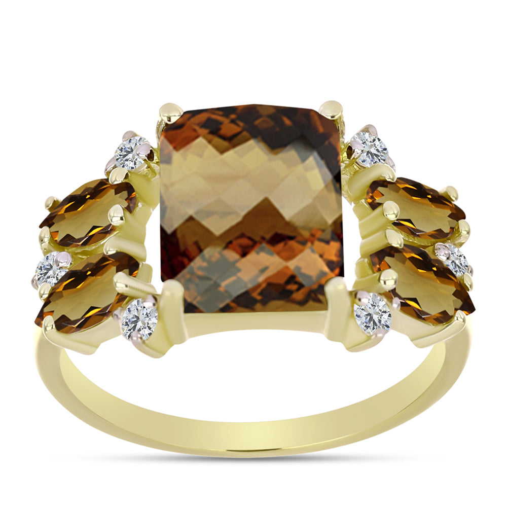 Inel din Argint 925 Placat cu Aur ( 2.77 grame ) cu Cuarț Coniac și Topaz Alb 3.9 Carate 3 