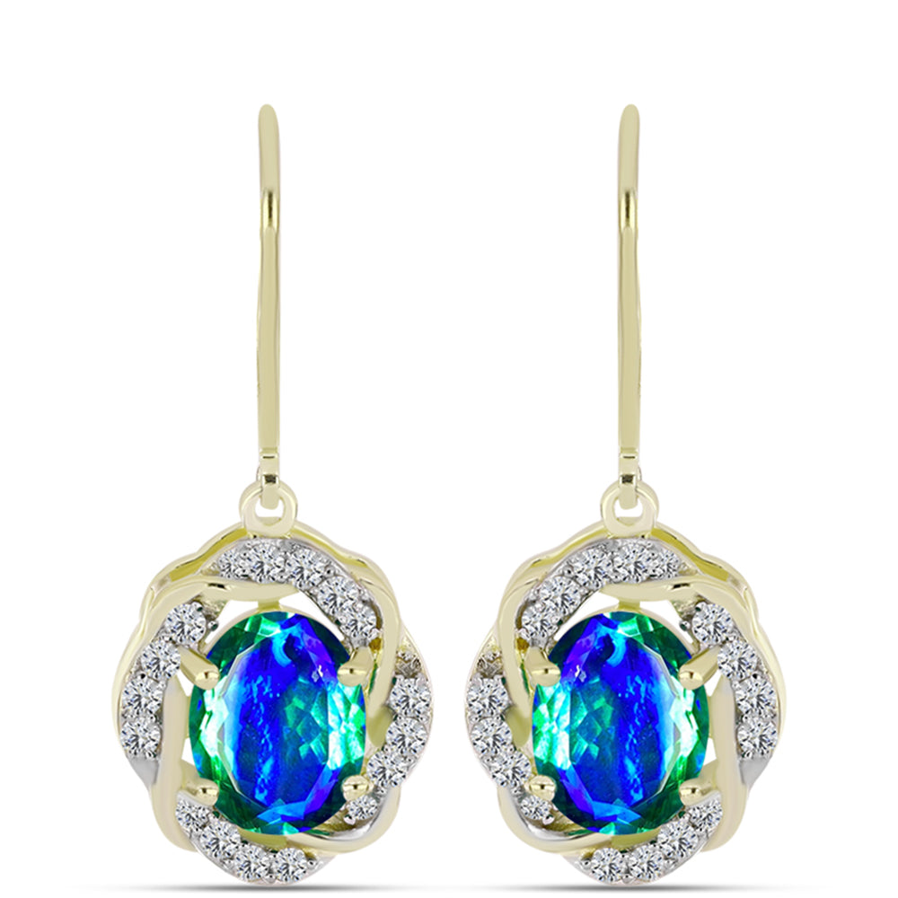 Cercei din Argint 925 Placat cu Aur ( 3.78 grame ) cu Cuarț Păun și Topaz Alb 3.98 Carate 1 