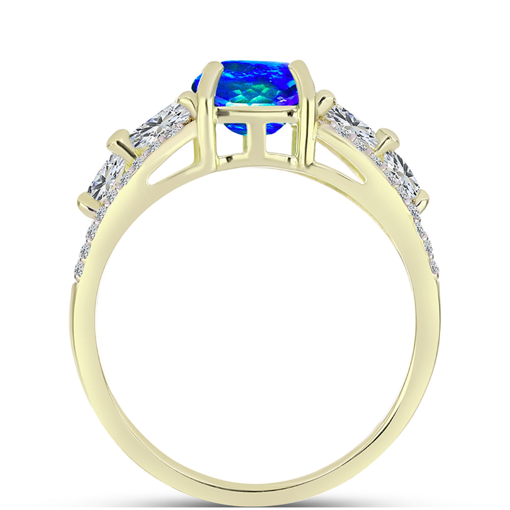Inel din Argint 925 Placat cu Aur ( 3.21 grame ) cu Cuarț Păun și Topaz Alb 3.12 Carate 2 