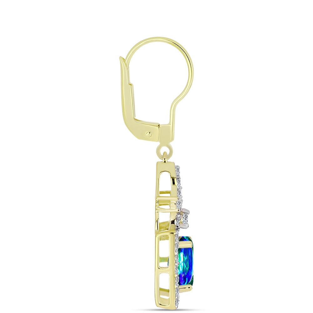 Cercei din Argint 925 Placat cu Aur ( 3.98 grame ) cu Cuarț Păun și Topaz Alb 3.56 Carate 2 