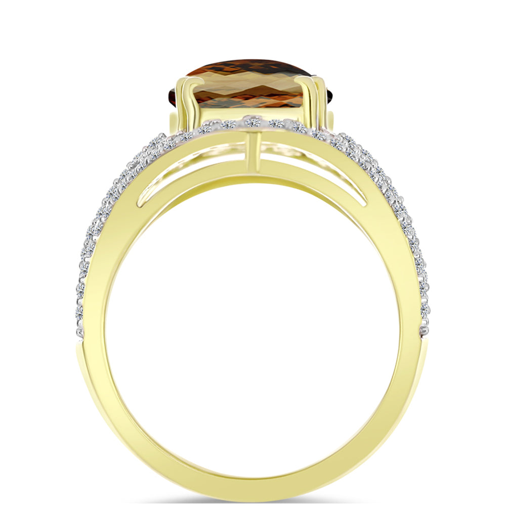 Inel din Argint 925 Placat cu Aur ( 5.72 grame ) cu Cuarț Coniac și Topaz Alb 5.51 Carate 2 