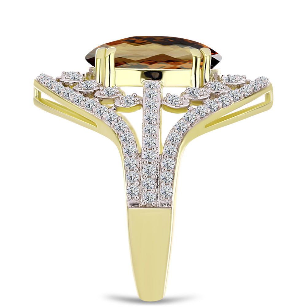 Inel din Argint 925 Placat cu Aur ( 5.72 grame ) cu Cuarț Coniac și Topaz Alb 5.51 Carate 4 