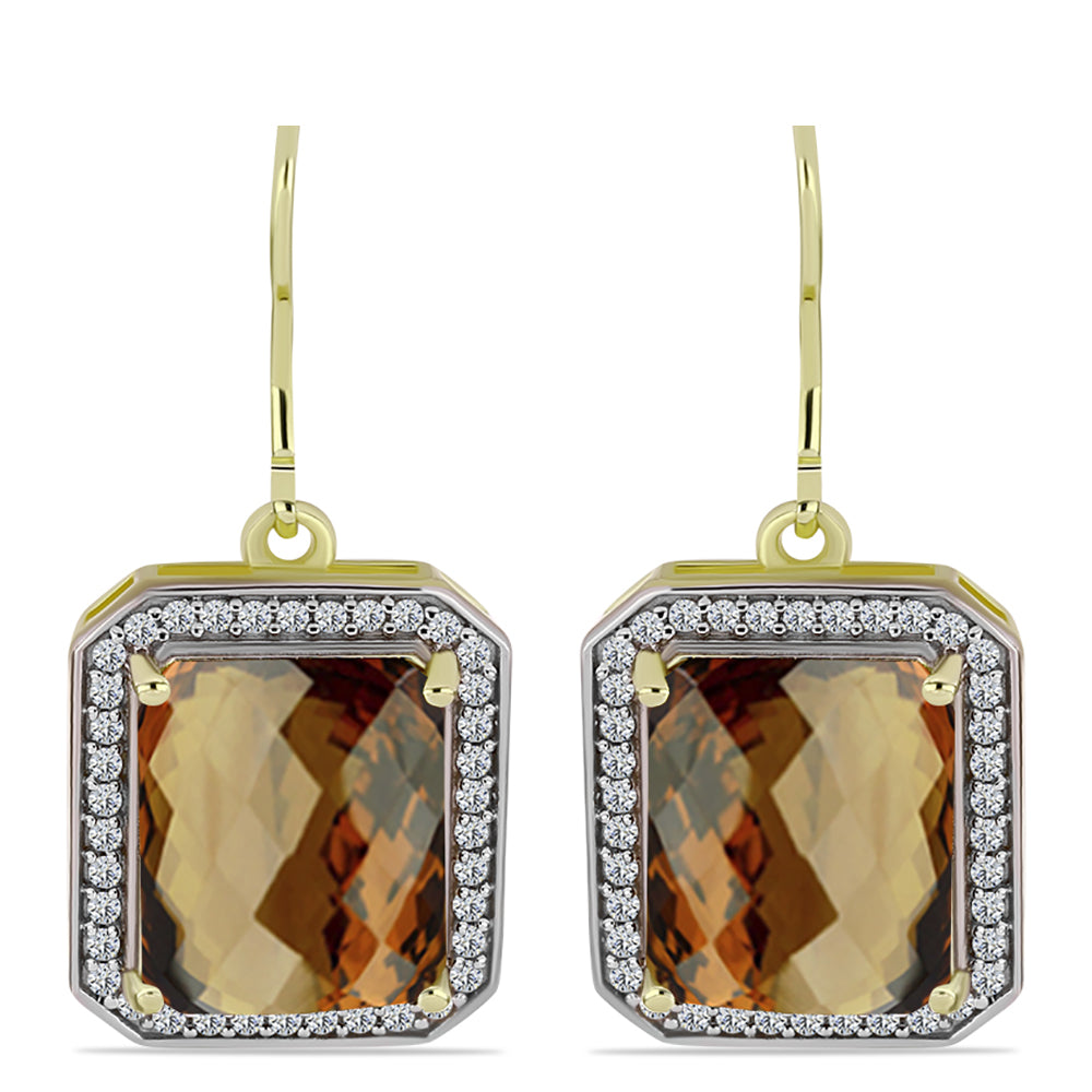 Cercei din Argint 925 Placat cu Aur ( 4.96 grame ) cu Cuarț Coniac și Topaz Alb 10.41 Carate