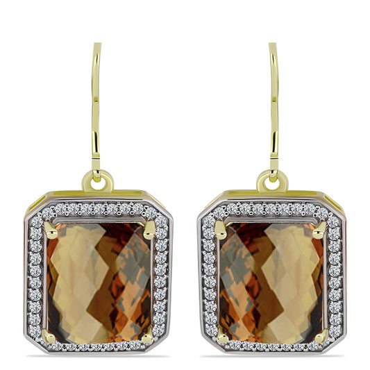 Cercei din Argint 925 Placat cu Aur ( 4.96 grame ) cu Cuarț Coniac și Topaz Alb 10.41 Carate