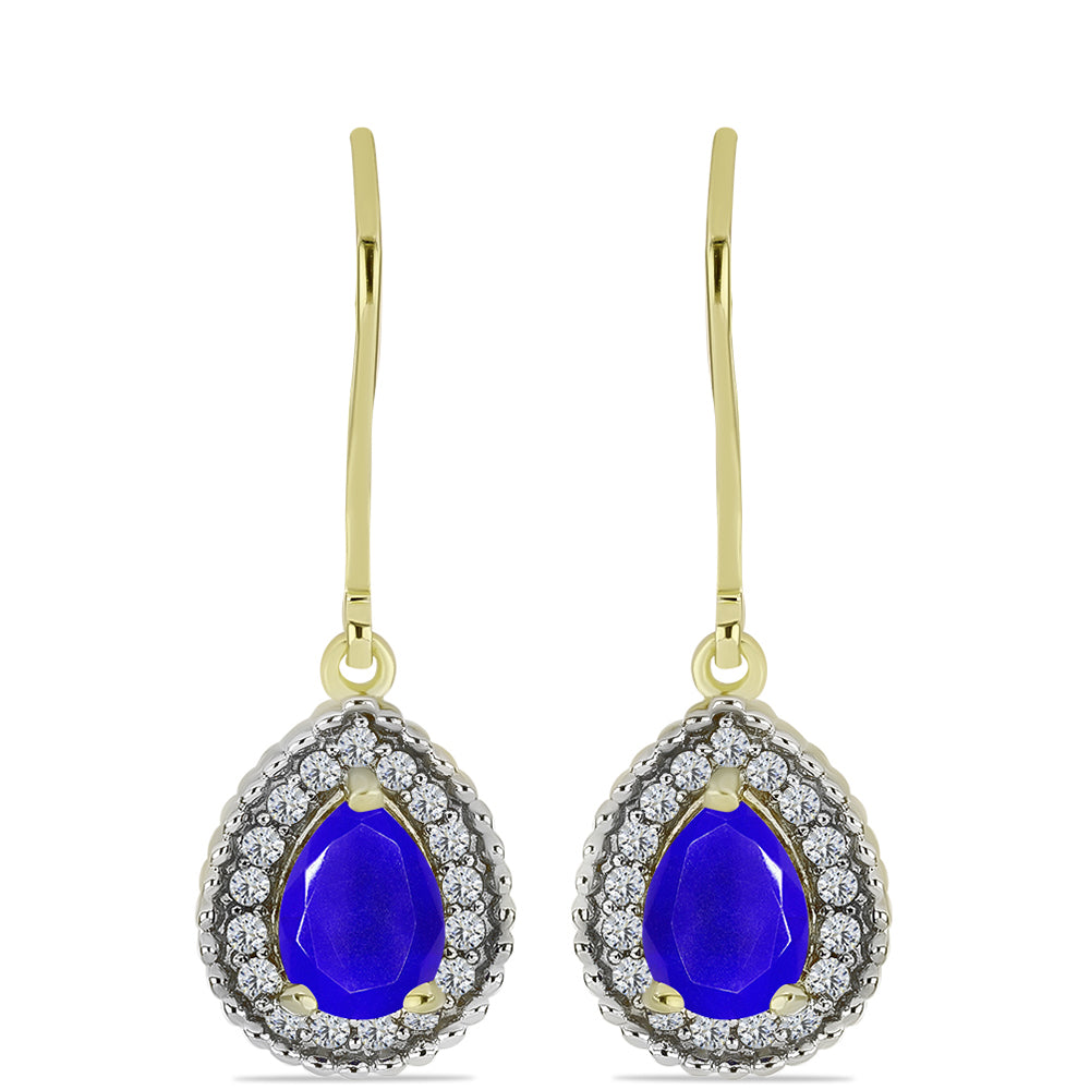 Cercei din Argint 925 Placat cu Aur ( 2.67 grame ) cu Agat Albastru și Topaz Alb 1.68 Carate 1 