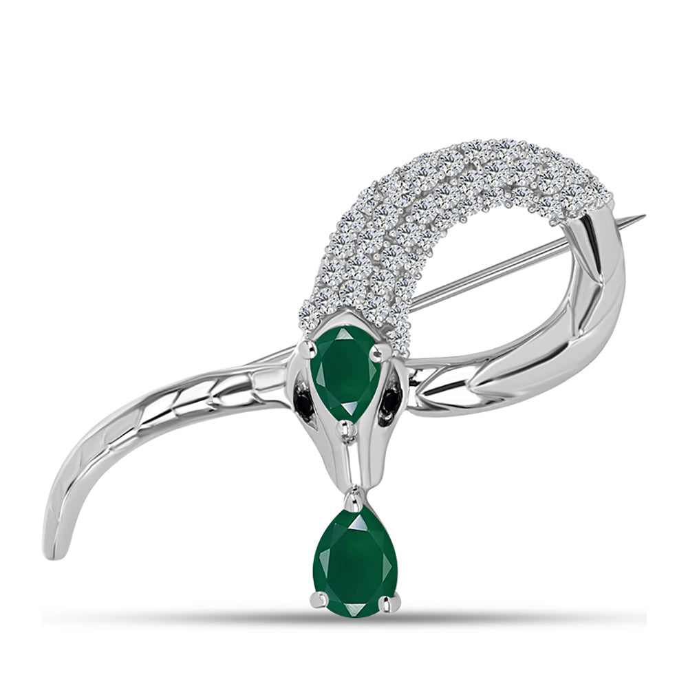 Broşă din Argint 925 ( 4.59 grame ) cu Calcedon Verde și Topaz Alb 1.7 Carate 1 