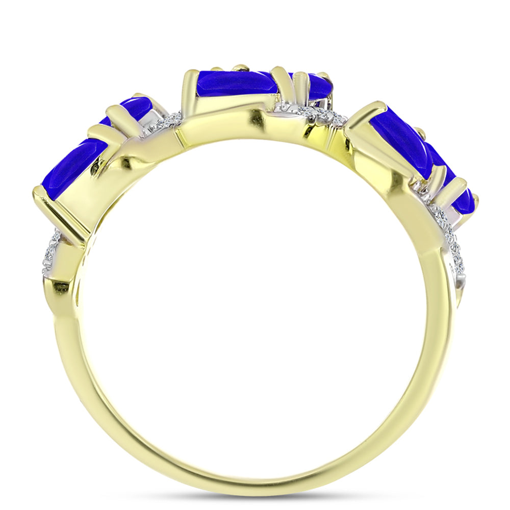Inel din Argint 925 Placat cu Aur ( 3.11 grame ) cu Agat Albastru și Topaz Alb 1.3 Carate