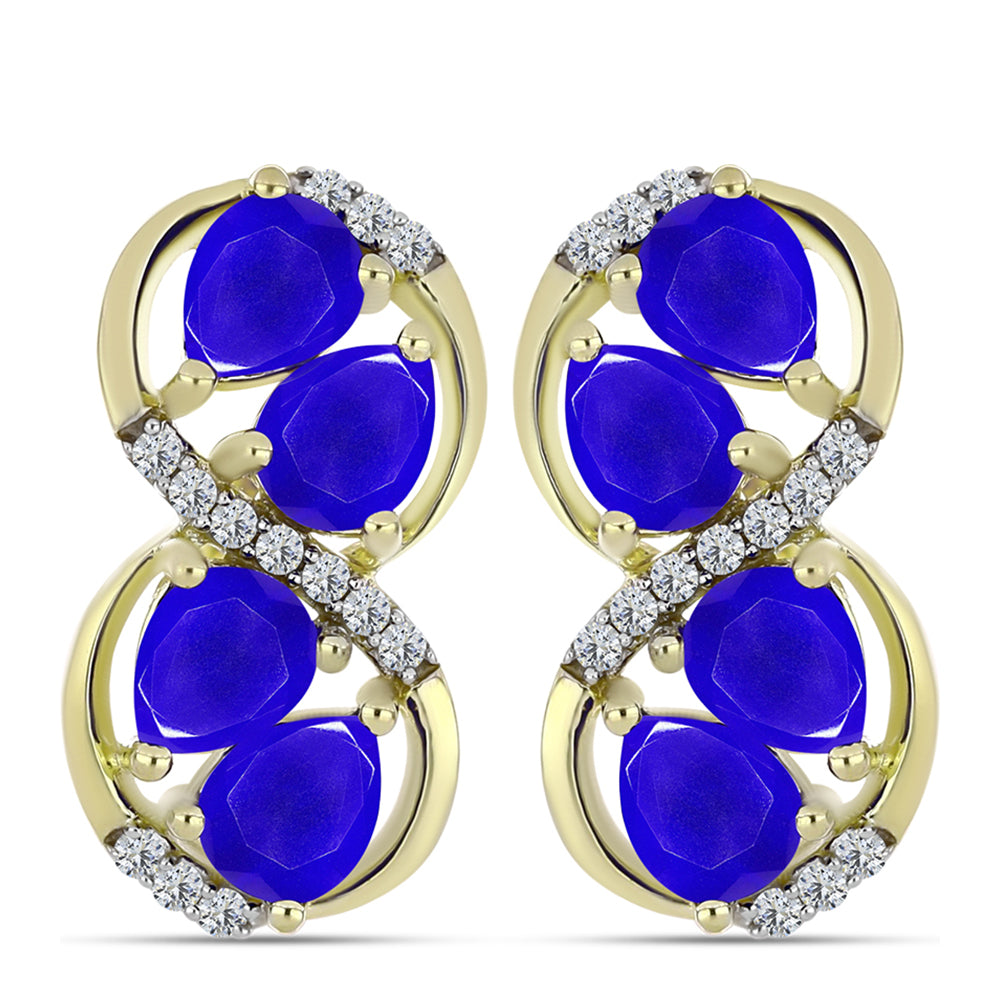 Cercei din Argint 925 Placat cu Aur ( 4.79 grame ) cu Agat Albastru și Topaz Alb 2.68 Carate 1 
