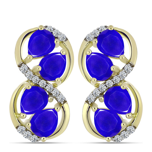 Cercei din Argint 925 Placat cu Aur ( 4.79 grame ) cu Agat Albastru și Topaz Alb 2.68 Carate