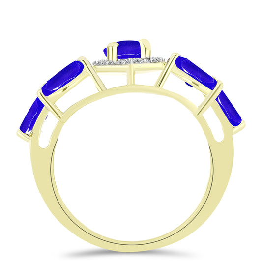 Inel din Argint 925 Placat cu Aur ( 3.73 grame ) cu Agat Albastru și Topaz Alb 3.09 Carate
