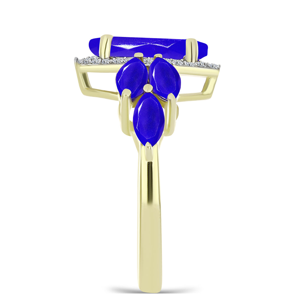Inel din Argint 925 Placat cu Aur ( 3.73 grame ) cu Agat Albastru și Topaz Alb 3.09 Carate 4 
