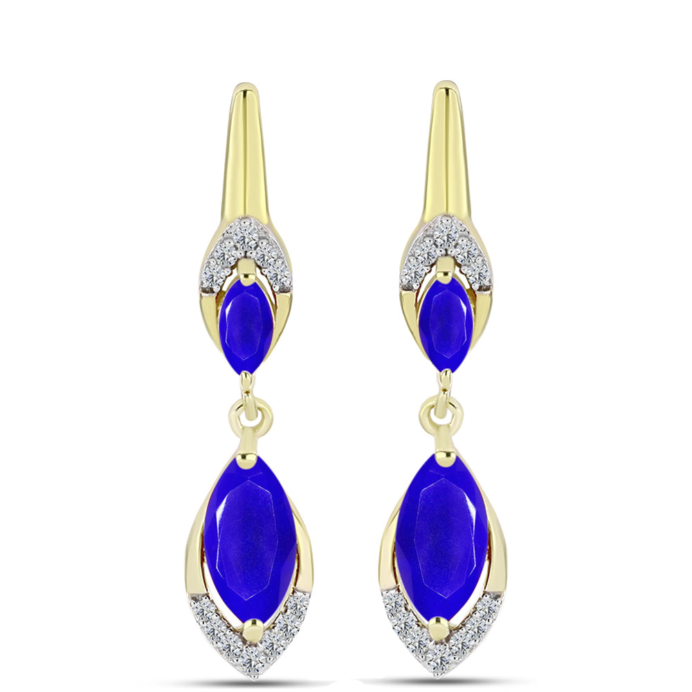 Cercei din Argint 925 Placat cu Aur ( 3.92 grame ) cu Agat Albastru și Topaz Alb 2.56 Carate