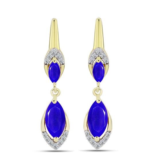 Cercei din Argint 925 Placat cu Aur ( 3.92 grame ) cu Agat Albastru și Topaz Alb 2.56 Carate