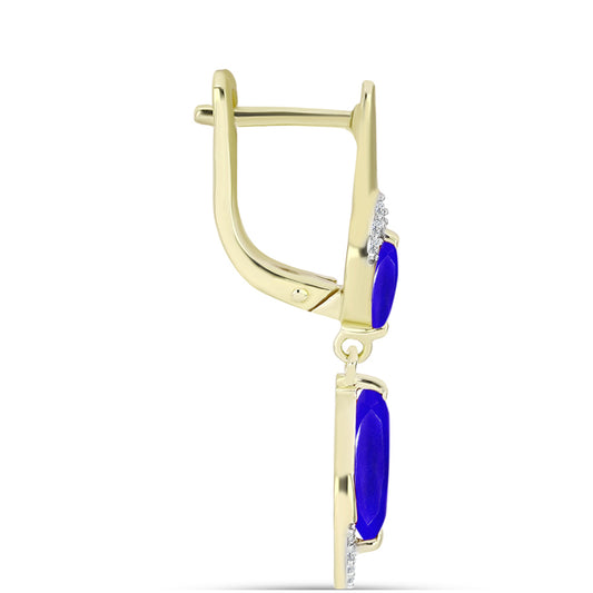Cercei din Argint 925 Placat cu Aur ( 3.92 grame ) cu Agat Albastru și Topaz Alb 2.56 Carate