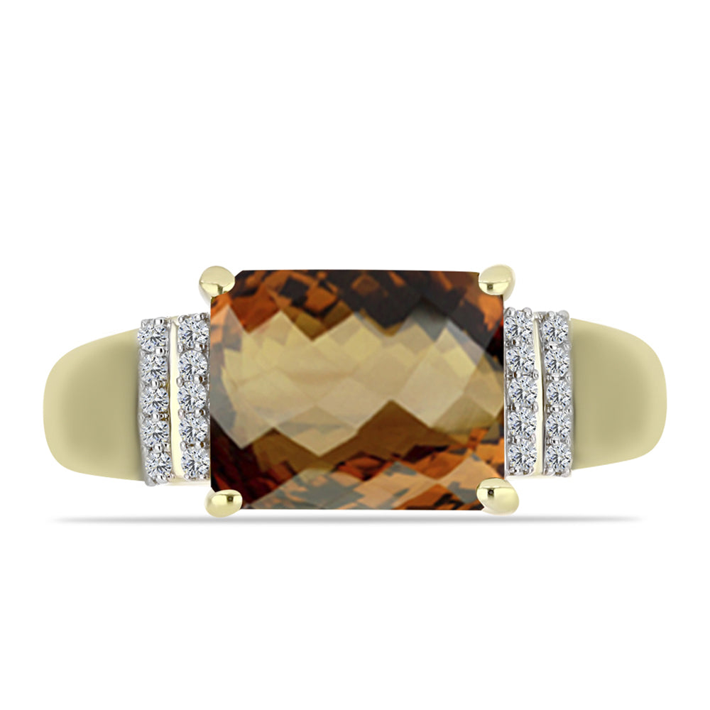 Inel din Argint 925 Placat cu Aur ( 3.87 grame ) cu Cuarț Coniac și Topaz Alb 3.76 Carate 1 