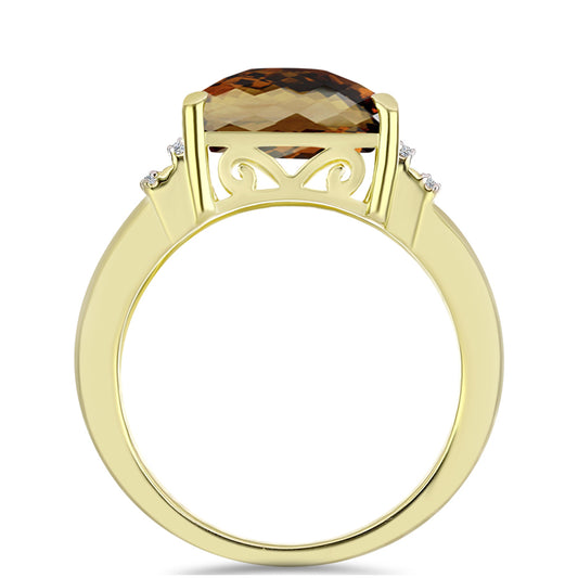 Inel din Argint 925 Placat cu Aur ( 3.87 grame ) cu Cuarț Coniac și Topaz Alb 3.76 Carate