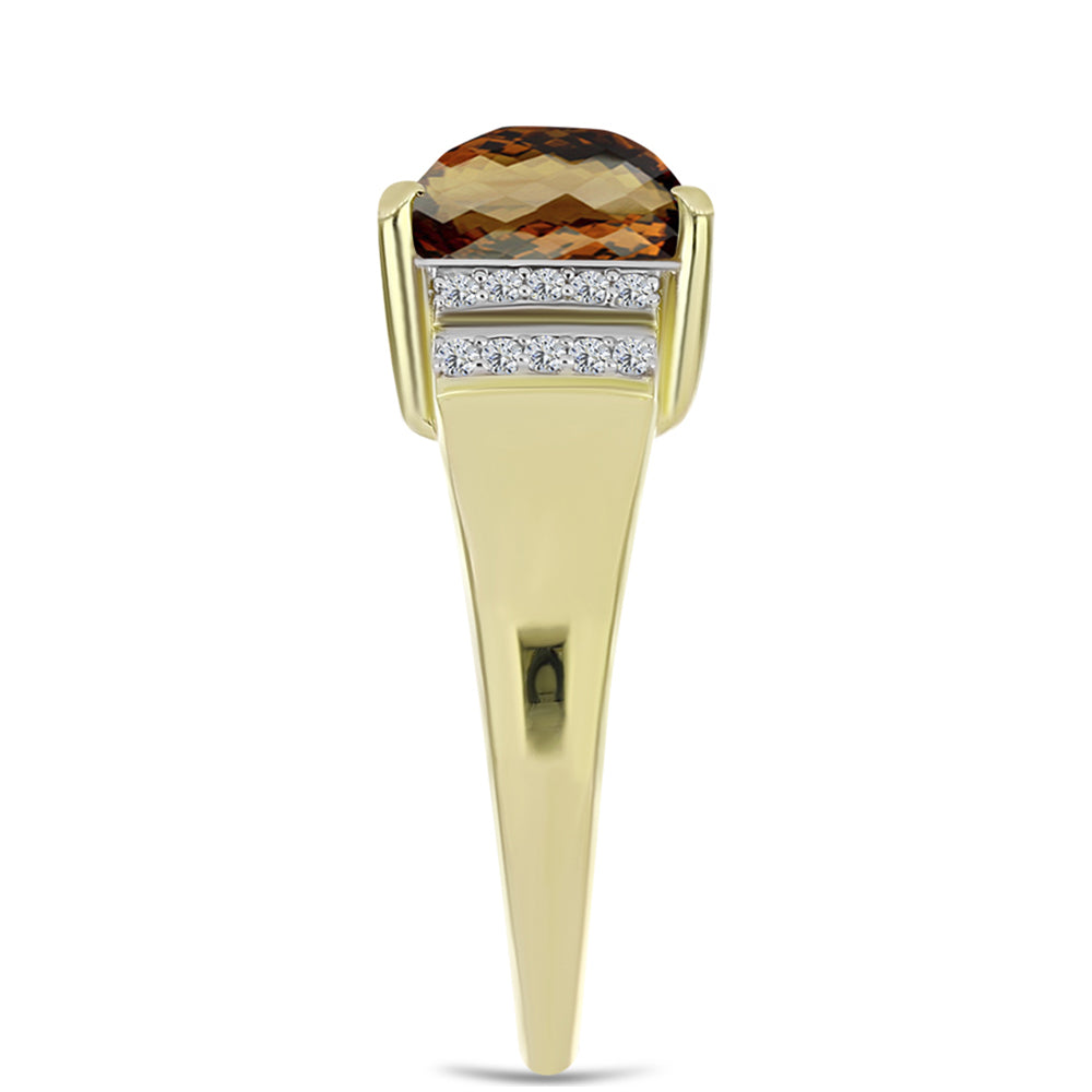 Inel din Argint 925 Placat cu Aur ( 3.87 grame ) cu Cuarț Coniac și Topaz Alb 3.76 Carate