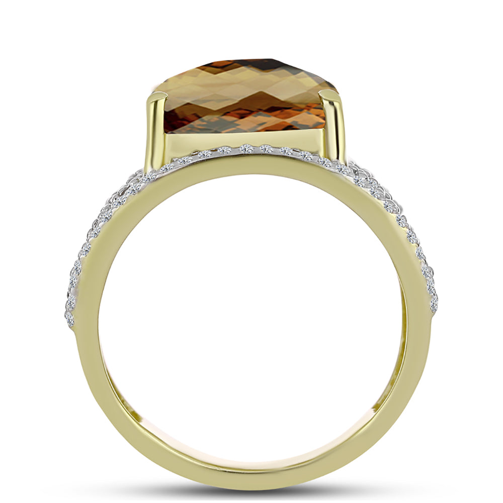 Inel din Argint 925 Placat cu Aur ( 6.53 grame ) cu Cuarț Coniac și Topaz Alb 10.95 Carate 2 