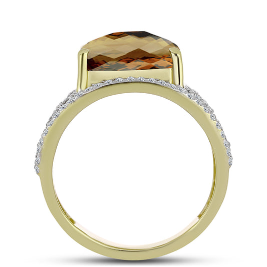 Inel din Argint 925 Placat cu Aur ( 6.53 grame ) cu Cuarț Coniac și Topaz Alb 10.95 Carate